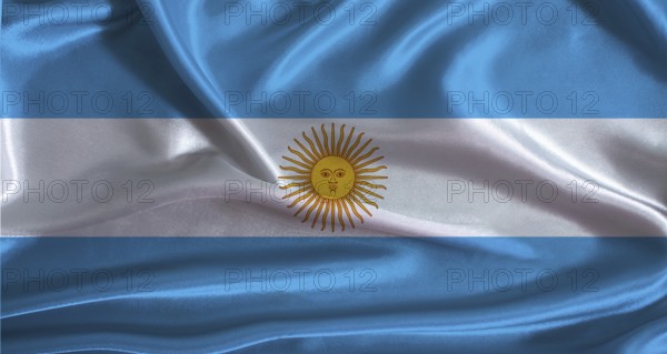 Argentina flag with cloth textured background. National flag of Argentina with realistic texture