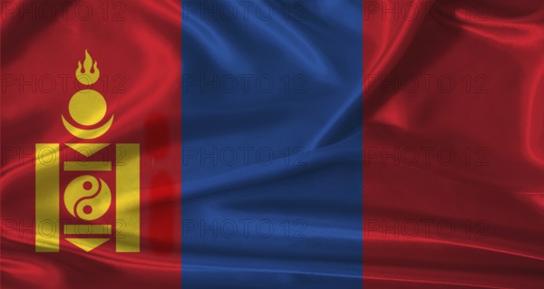 National flag of Mongolia with cloth texture. Mongolian flag with realistic texture background