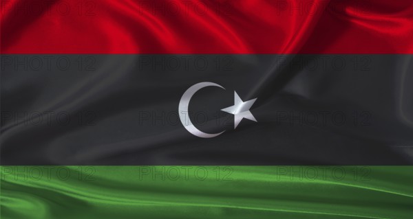 National flag of Libya with cloth texture. Libya flag with realistic texture background