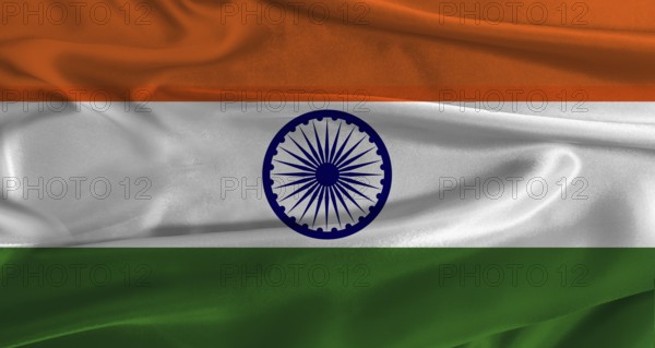 Flag of India with fabric textured background. Close up of National flag of India with realistic texture