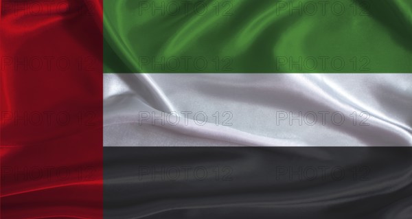 United Arab Emirates flag with cloth textured background. National flag of United Arab Emirates with realistic texture