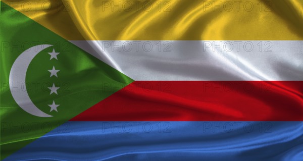 Comoros flag with cloth textured background. National flag of Comoros with realistic texture