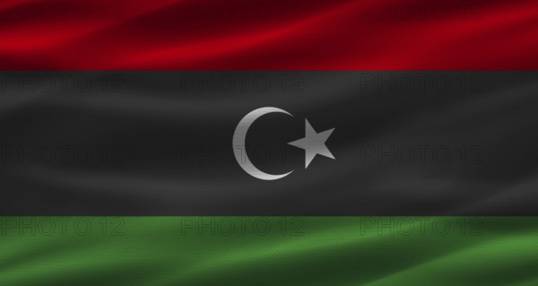 Libyan flag with fabric texture. Realistic flag of Libya waving