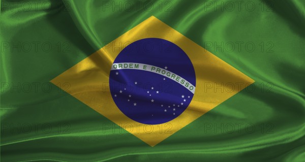 Brazil flag with cloth textured background. National flag of Brazil with realistic texture