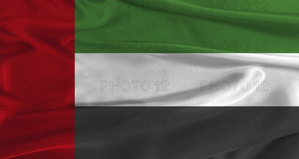 Flag of United Arab Emirates with fabric textured background. Close up of National flag of United Arab Emirates with realistic texture