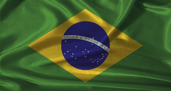 National flag of Brazil with cloth texture. Brazil flag with realistic texture background