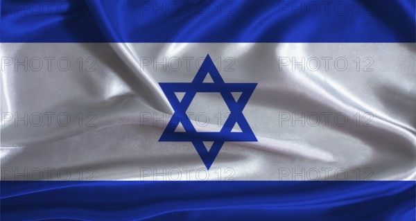 Israel flag with cloth textured background. National flag of Israel with realistic texture
