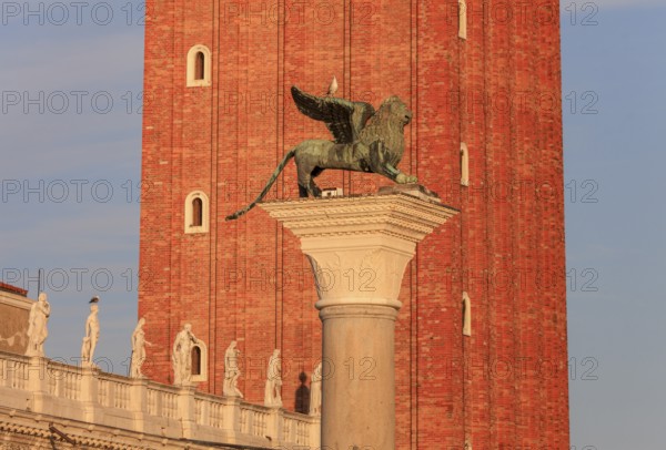Lion's Column in front of Campanille, Venice, Veneto, Italy