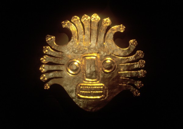 Golden mask in the National Museum in Lima, Peru, South America, September 1997, vintage, retro, old, historic