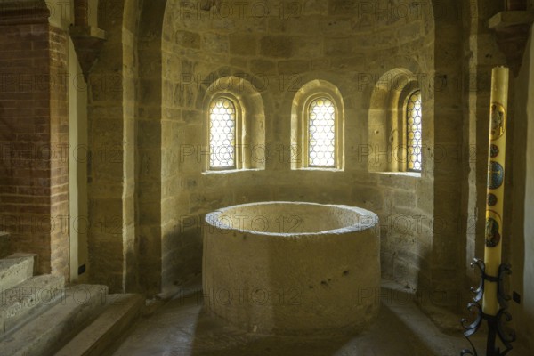 8th century baptismal font, Collegiata di Santa Maria Assunta, Castell'Arquato, Province of Piacenza, Italy