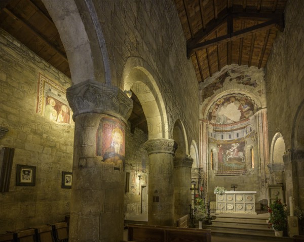 Late Gothic fresco of Saint Benedict in the church of San Giorgio, Borgo di Vigoleno, Vernasca, province of Piacenza, Italy