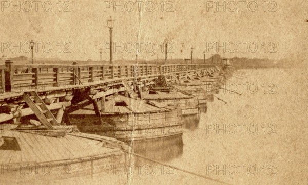 Carte de Visite, CdV, pontoon bridge across the Neva, 1860s, St. Petersburg, Russia