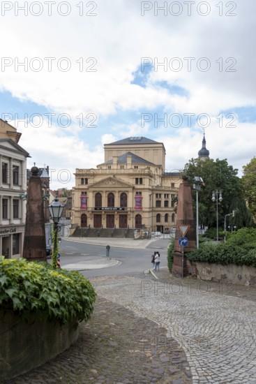 View of the classical theatre in Altenburg from Schlossberg, Thuringia, Germany