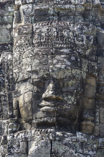 Huge stone-carved faces of Bodhisattva Lokeshvara, also Avalokiteshvara, Bayon Temple, Angkor Thom, UNESCO World Heritage Site, Angkor Wat, Siem Reap, Cambodia