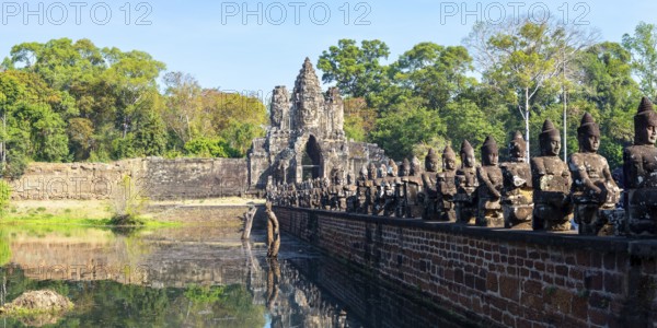 54 demons on the bridge of the south gate of Angkor Thom (Hindu myth of the cherries of the ocean of milk), UNESCO World Heritage Site, Angkor Wat, Siem Reap, Cambodia
