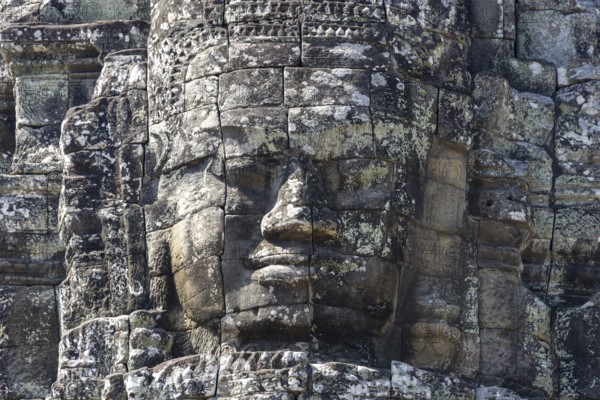 Huge stone-carved faces of Bodhisattva Lokeshvara, also Avalokiteshvara, Bayon Temple, Angkor Thom, UNESCO World Heritage Site, Angkor Wat, Siem Reap, Cambodia