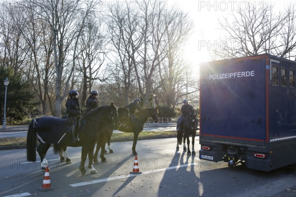 Police horse patrol during the visit of Volodymyr Selensky (President of Ukraine) to Frank-Walter Steinmeier (President of the Federal Republic of Germany) at Bellevue Palace, 15 December 2025