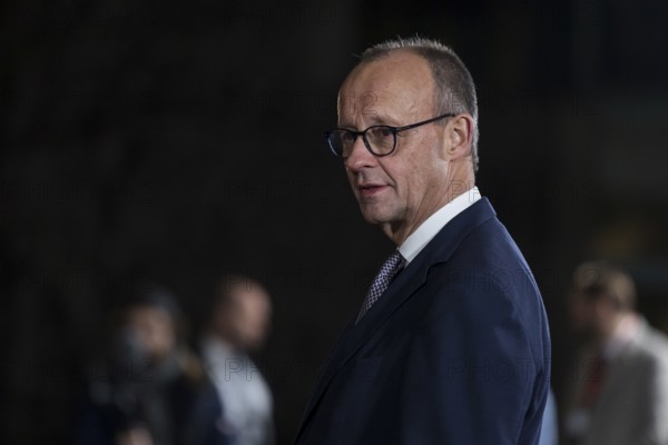 Friedrich Merz (Chancellor of the Federal Republic of Germany) waits for the guests to arrive at the Federal Chancellery. Following the bilateral meeting with Ukrainian President Zelenskyi, Federal Chancellor Merz will meet with other European heads of state and government as well as the heads of the EU and NATO. Berlin, 15 August 2025