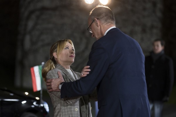 Giorgia Meloni (Prime Minister of Italy) and Friedrich Merz (Chancellor of the Federal Republic of Germany) on arrival at the Federal Chancellery. Following the bilateral meeting with Ukrainian President Zelenskyi, Federal Chancellor Merz will meet with other European heads of state and government as well as the heads of the EU and NATO. Berlin, 15 August 2025