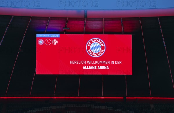 Scoreboard, greeting WELCOME TO ALLIANZ ARENA, Allianz Arena, Munich, Bavaria, Germany