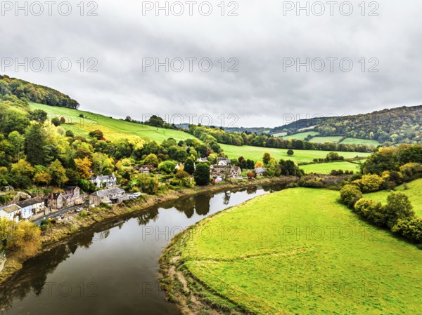 Autumn over Wye Valley and River Wye from a drone, Tintern, Chepstow, Monmouthshire, Wales, UK