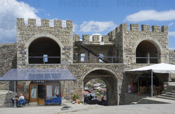 A café in a medieval castle with stone floors and arches, covered by a terrace, Rabati Fortress, Akhaltsikhe, Samtskhe-Javakheti region, Samtskhe-Javakheti, Georgia