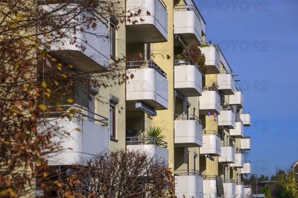 Balconies of a residential complex, Röthenbach, Middle Franconia, Bavaria, Germany
