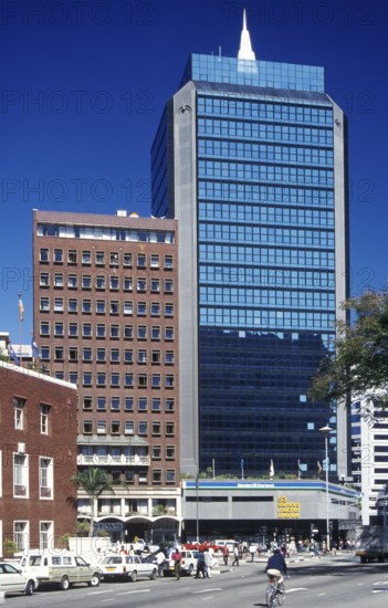 Skyscrapers in the city center of Harare, Zimbabwe, Africa, June 2000, vintage, retro, old, historic
