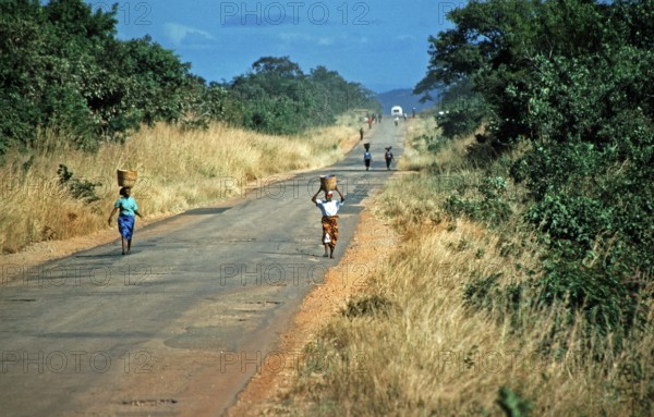 People on a country road, Zambia, Africa, June 2000, vintage, retro, old, historic
