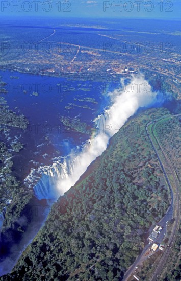 Aerial view, Victoria Falls, Zambezi, Zimbabwe, Africa, June 2000, vintage, retro, old, historic