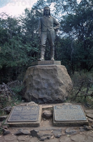 Statue of David Livingstone next to Victoria Falls, Victoria Falls, Zimbabwe, Africa, June 2000, vintage, retro, old, historic
