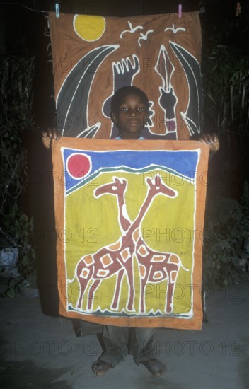Child with a self-made picture in a self-help project in Chitungwiza near Harare, Zimbabwe, Africa, June 2000, vintage, retro, old, historical