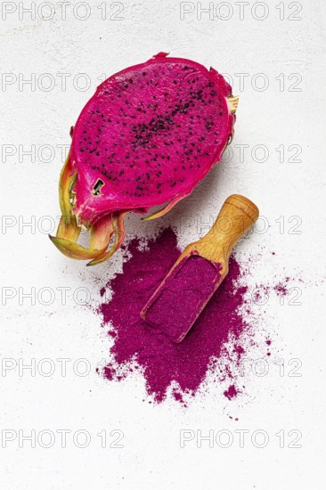 Pitaya powder, dragon fruit, freeze-dried powder, top view, no people