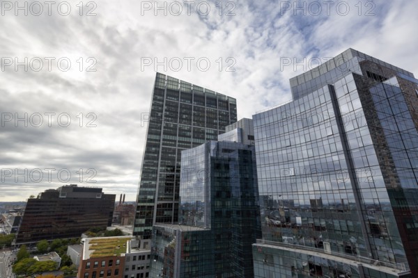 Glass facades, skyscrapers, office towers, Seaport District, Boston, Massachusetts, New England, USA
