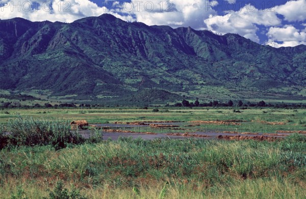 Mountains, fields, landscape, Tanzania, Africa, June 2000, vintage, retro, old, historic