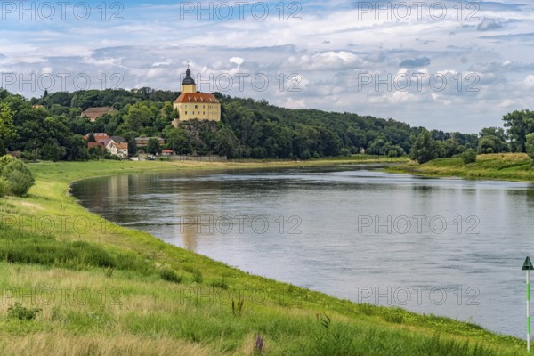 Hirschstein Castle or Neuhirschstein across the Elbe in Hirschstein, Saxony, Germany