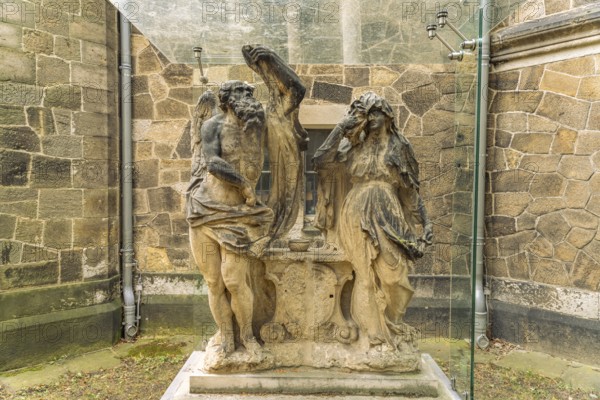 Statues at the Friedenskirche in Anger Altkötzschenbroda, Kötzschenbroda, Radebeul, Saxony, Germany