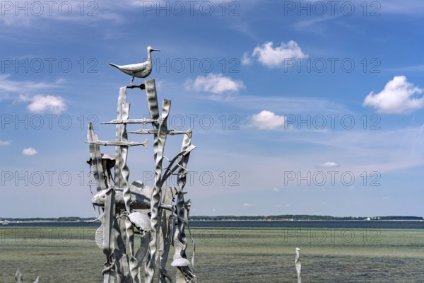 Marine creature sculpture on Laboe beach, Schleswig-Holstein, Germany