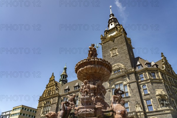 The anniversary fountain in front of the town hall in Elberfeld, Wuppertal, North Rhine-Westphalia, Germany