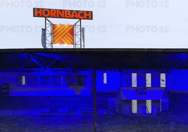 Hornbach sign above the Glückauf Kampfbahn of FC Schalke 04, Gelsenkirchen, Ruhr area, North Rhine-Westphalia, Germany
