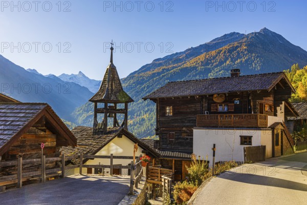 The small chapel in the mountain village of St-Jean, Val d'Anniviers, Valais Alps, Canton of Valais, Switzerland