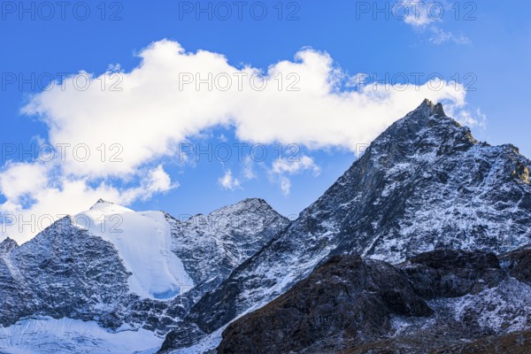 Clouds over the peaks of the Grand Cornier mountains, Tete Blanche, Val d'Anniviers, Valais Alps, Canton of Valais, Switzerland