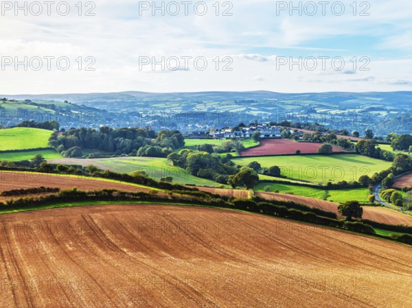 Colours of Devon Farms and Fields over Paignton and Berry Pomeroy from a drone, Totnes, England, United Kingdom