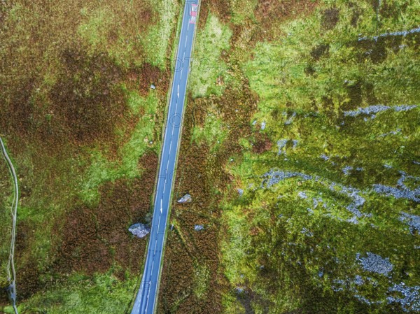 Top Down view of Autumn colours over Mach Loop from a drone, Minffordd, Tywyn, Wales, UK