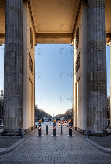 Massive bollards at Brandenburg Gate, security concept in the run-up to Christmas, Berlin, Germany