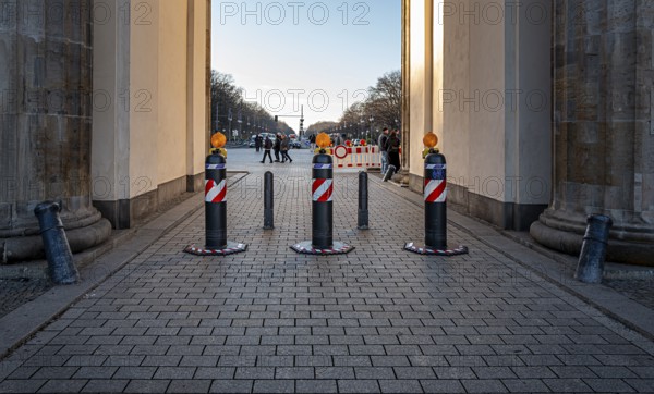 Massive bollards at Brandenburg Gate, security concept in the run-up to Christmas, Berlin, Germany