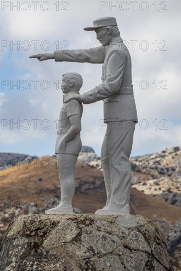 Statues at viewpoint Mirador del Guarda Forestal, at mountain road from Ronda to El Burgo, mountain range Sierra de las Nieves, Parque Nacional Sierra De Las Nieves, Andalusia, Spain