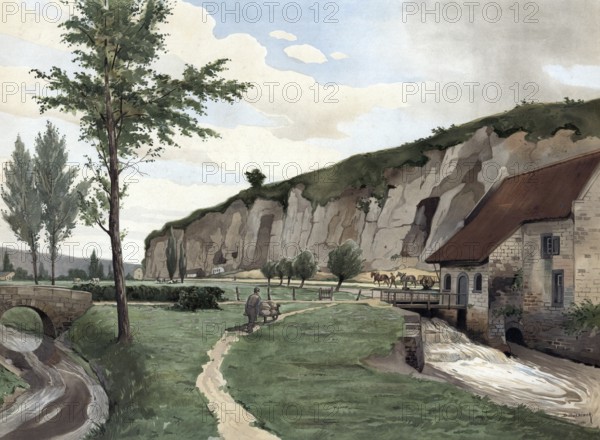 Geuldal, one of the most beautiful nature reserves in the Netherlands, authentic reproduction of a school mural, historic, around 1900