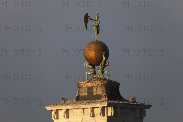 Dogana da Mar, moving wind vane of Fortuna on a gilded globe carried by atlases, Venice, Veneto, Italy