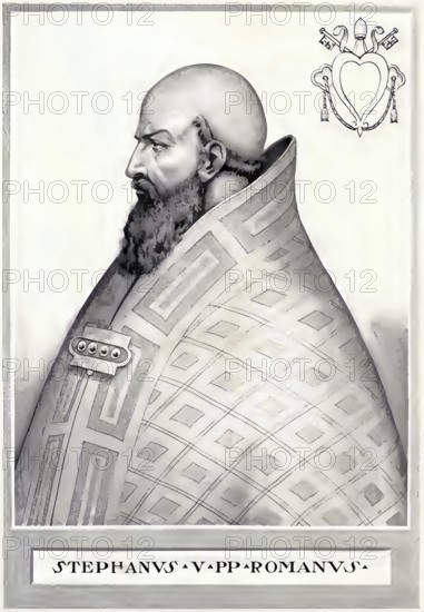 Stephen V (VI) (died 14 September 891 in Rome) was pope from 885 until his death, Historical, authentic, digitally restored reproduction from a 19th century original, Record date not stated